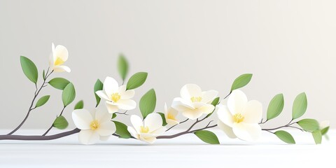 Fluttering petals and leaves with origami folds gathered into a beautiful garland in a serene environment