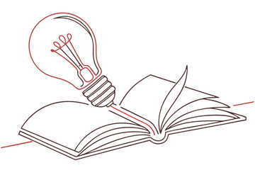 Elegant Line Art. Light Bulb on an Open Book Illustration