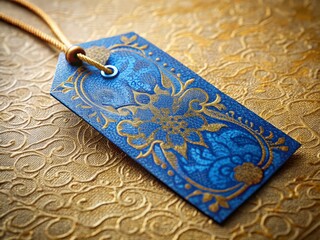 Fototapeta premium Luxurious Blue Price Tag with Golden Vintage Pattern - High-Resolution Stock Photo