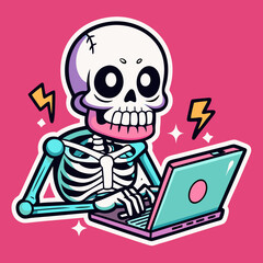 Skeleton working on a laptop