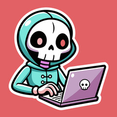 Skeleton working on a laptop