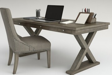 A modern desk setup with a laptop and office supplies for a productive workspace.