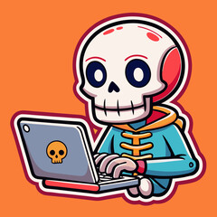Skeleton working on a laptop