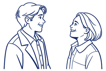 Obraz premium Two People in Discussion. Minimalist Line Art Illustration on White Background