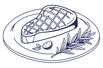 Steak on a Plate Minimalist Line Art – Perfect for Modern Decor