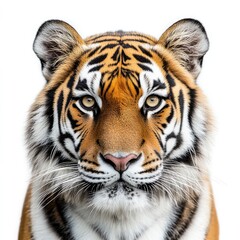 Fototapeta premium A close-up portrait of a tiger showcasing its striking features and intense gaze.