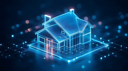 Glowing Holographic 3D Estate Design - Futuristic Architectural Visualization with Dynamic Projections