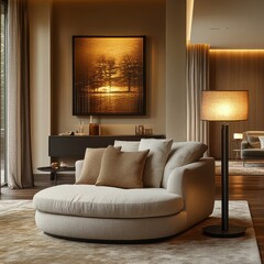 [Modern contemporary living room design ideas] Contemporary Living Room Design with Warm Ambiance and Elegant Decor.