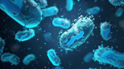 Obraz premium Microscopic view of translucent blue bacteria.