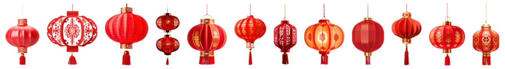 PNG Vibrant traditional red lanterns display, element set on transparent background
