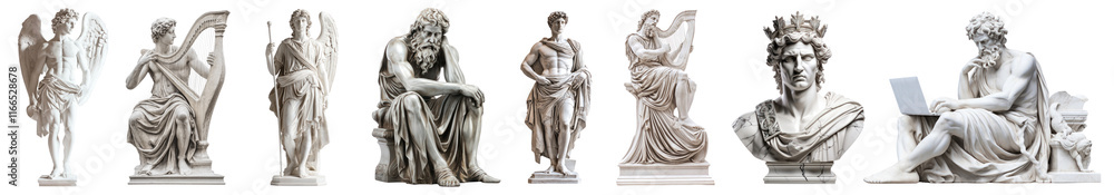 Poster png classical marble statues collection displayed, element set on transparent background