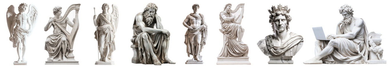 Obraz premium PNG Classical marble statues collection displayed, element set on transparent background