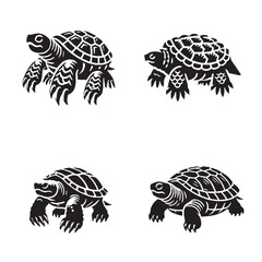 Powerful Silhouette of a Snapping Turtle Showcasing Strength and Agility in Black and White"