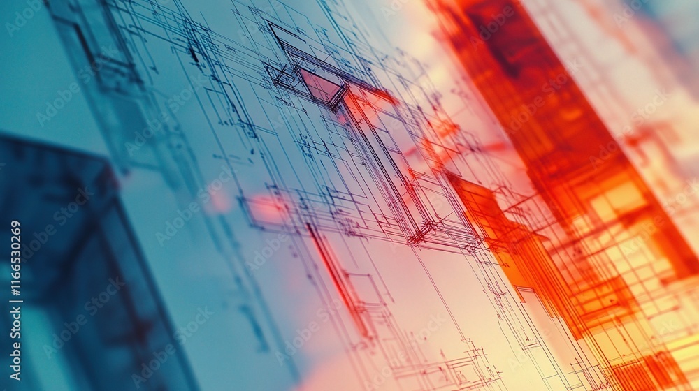 Poster detailed architectural blueprint with construction design elements