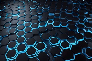 Black and blue hexagon transparent pattern abstract background, futuristic wallpaper.