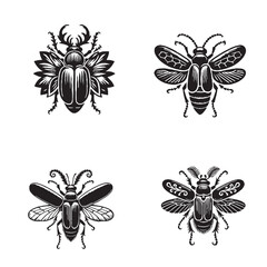 Elegant Silhouette of a Soft-winged Flower Beetle Capturing Intricate Patterns in Black and White