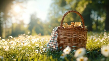 [Outdoor gatherings adventure fairs] Wicker Basket Picnic Serenity in Nature's Embrace
