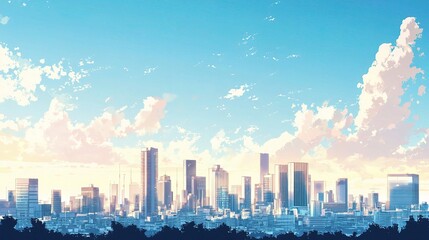 Obraz premium Modern Cityscape with Skyscrapers and Beautiful Blue Sky