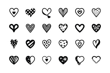 Collection of illustrated heart icons. Heart Vector Bundle. Valentine, birthday, wedding. 
