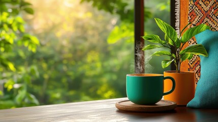 [Mindful Living emotional inner] Cozy Morning Serenity Coffee and Nature Harmony by the Window