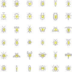 アウトラインミニ昆虫のイラストアイコンセット