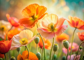 Obraz premium Macro Photography: Delicate Poppies in Soft Earthy Tones - Nature Stock Photo