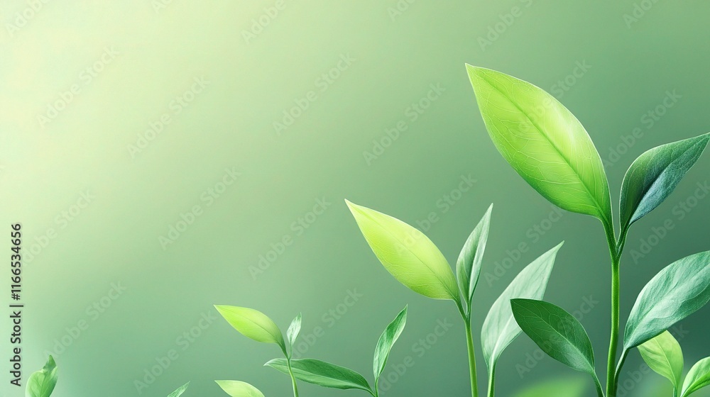 Aufkleber soft green gradient background with abstract leaf elements