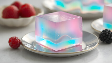 Iridescent delicious Jello dessert cube. The most d