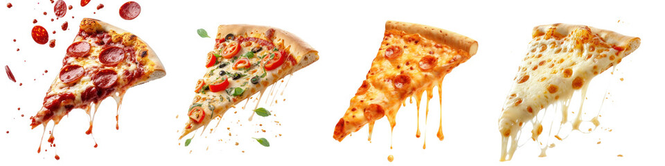 Pizza slice png cut out element set, transparent background