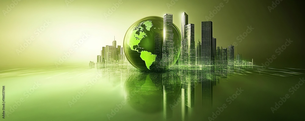Poster visually captivating abstract tech background with a dynamic globe and modern city infrastructure, s