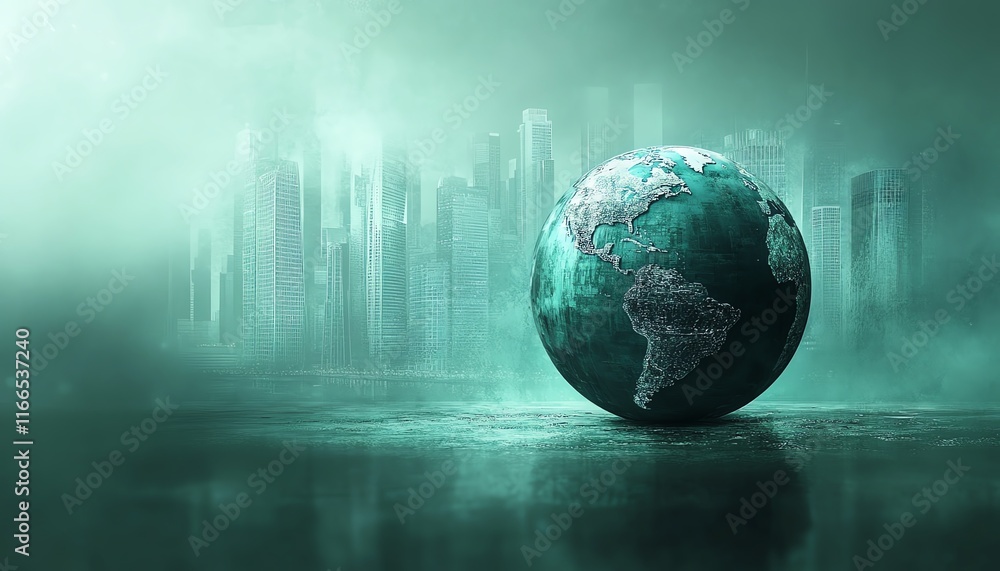 Poster abstract technology background featuring a dynamic globe symbolizing global business