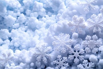 Beautiful Close-Up of Intricate Snowflakes on Fluffy Snow Background