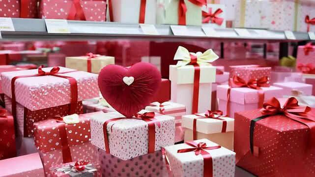Colorful gift boxes shaped arts tied bows displayed lf perfect Valentine&rsquo;s Day birthdays special events