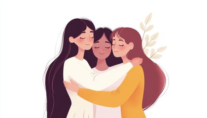 Obraz premium diverse mixed-race group of women embrace themselves . International Women day concept. flat vector style, Greeting for International Women's Day concept background
