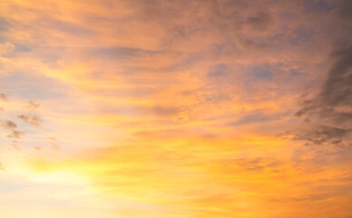 Sky sunset evening background sunrise dusk cloud dramatic orange twilight red warm sunny dawn sunshine romantic calm nature, cloudscape summer autumn spring scene, environment ecosystem energy.