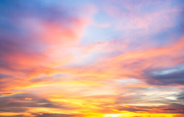 Sky sunset evening background sunrise dusk cloud dramatic orange twilight red warm sunny dawn sunshine romantic calm nature, cloudscape summer autumn spring scene, environment ecosystem energy.