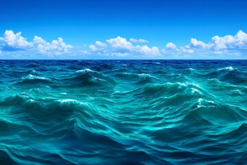 Serene Ocean Waves Gently Crashing Under a Clear Blue Sky at Sunset