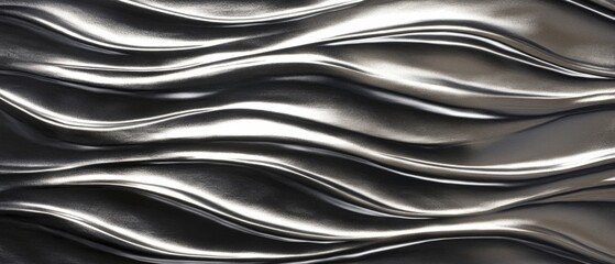 Glossy designer paper background with a metallic slate gray gradient, featuring a wavy, reflective texture. Curved and stylish, this sleek surface combines a cool, silver finish