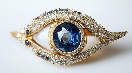 Jewelry ring in the form of a blue eye on a white background