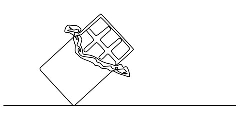One Continuous Line Drawing of Chocolate Icon. Single Line Vector Illustration, Chocolate bar one continuous line drawing. Unfolded chocolate minimal vector illustration, World Chocolate day. half pro