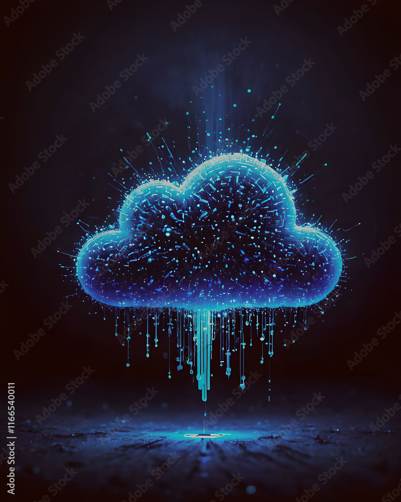 Poster cloud computing concept. 3d rendering toned image double exposure neon lights