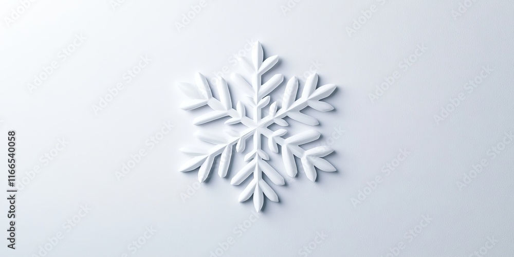 Poster a close-up of a delicate snowflake, showcasing its intricate and unique patterns against a soft, whi