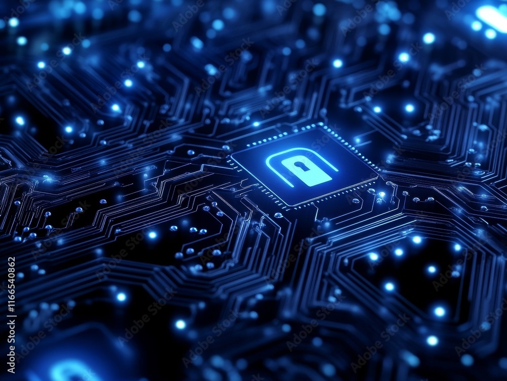 Aufkleber a close-up view of a glowing circuit board illustrating digital security and data protection themes.