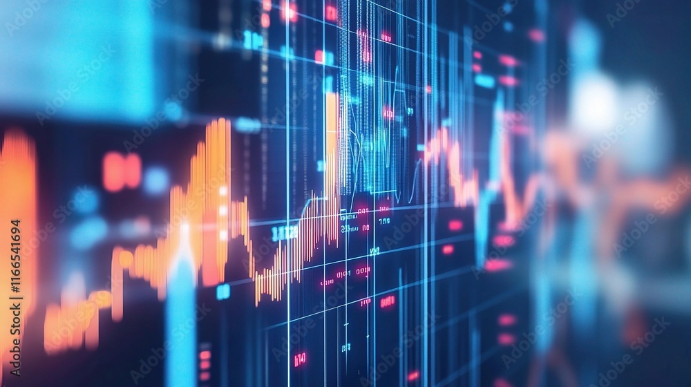 Poster abstract digital high-tech background with colorful lines and grids