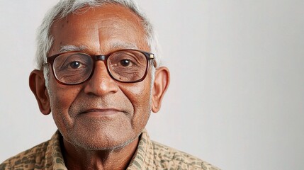 Obraz premium Senior Indian Man with Eyeglasses Smiling in Neutral Portrait Setting