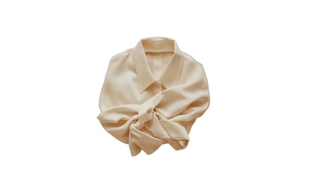 Cream blouse, casually draped, isolated on black.