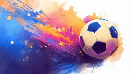 Naklejka premium Soccer Ball Exploding Through Vibrant Watercolor Splashes.