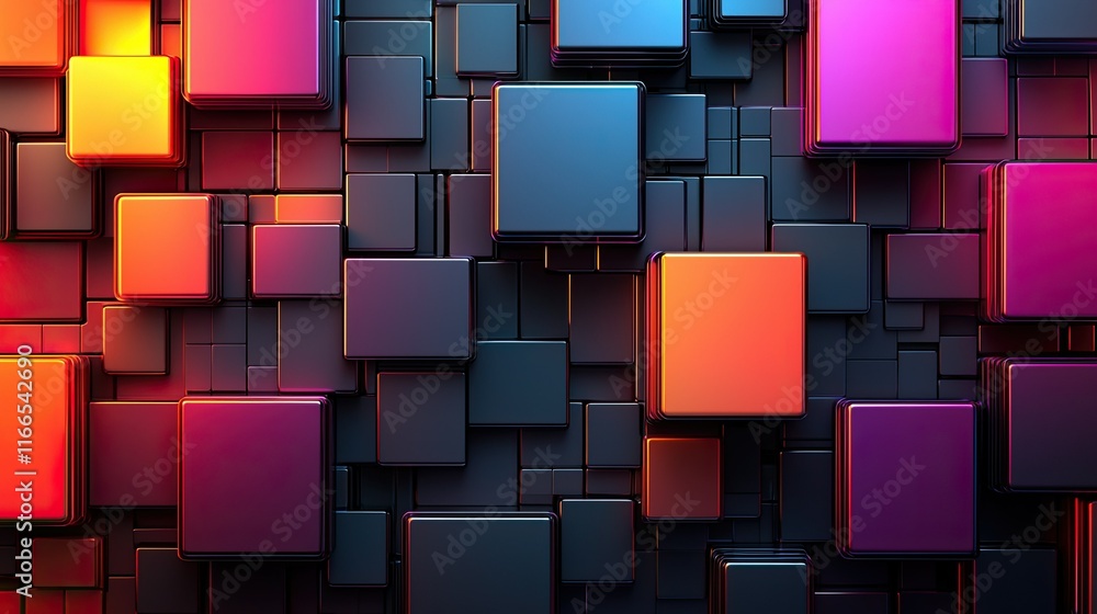Poster a vibrant arrangement of colorful 3d cubes and blocks in a dynamic, abstract pattern.