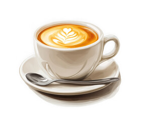 Cozy Coffee Cup with Beautiful Latte Art on White Background
