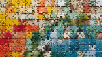 Arranged and colorful puzzle piece on wall